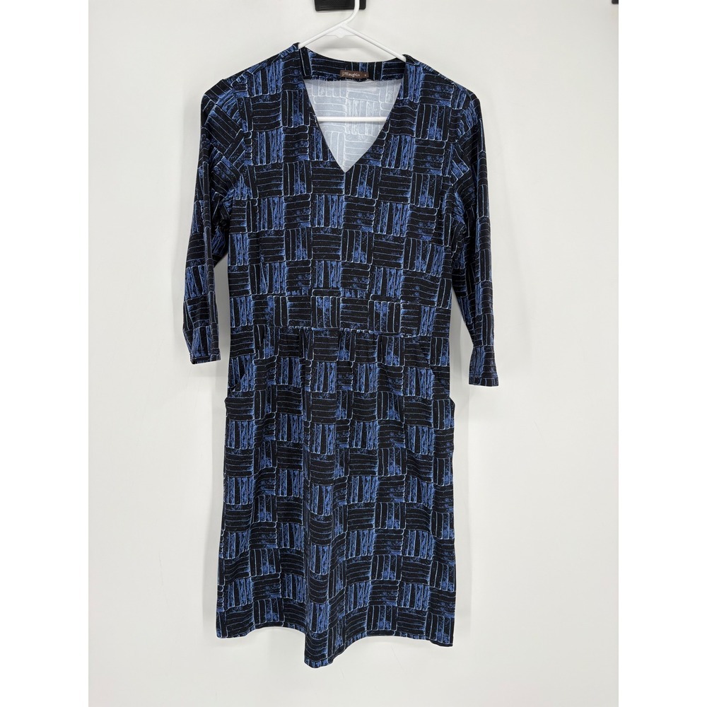 J.McLaughlin Dress Womens M Blue Catalina‎ Cloth Geometric V-Neck 3/4 Sleeve